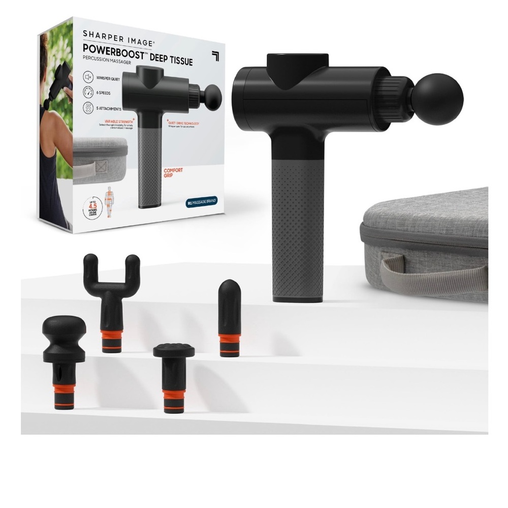 Sharper Image Powerboost Deep Tissue Message Gun with 5 Interchangeable Heads